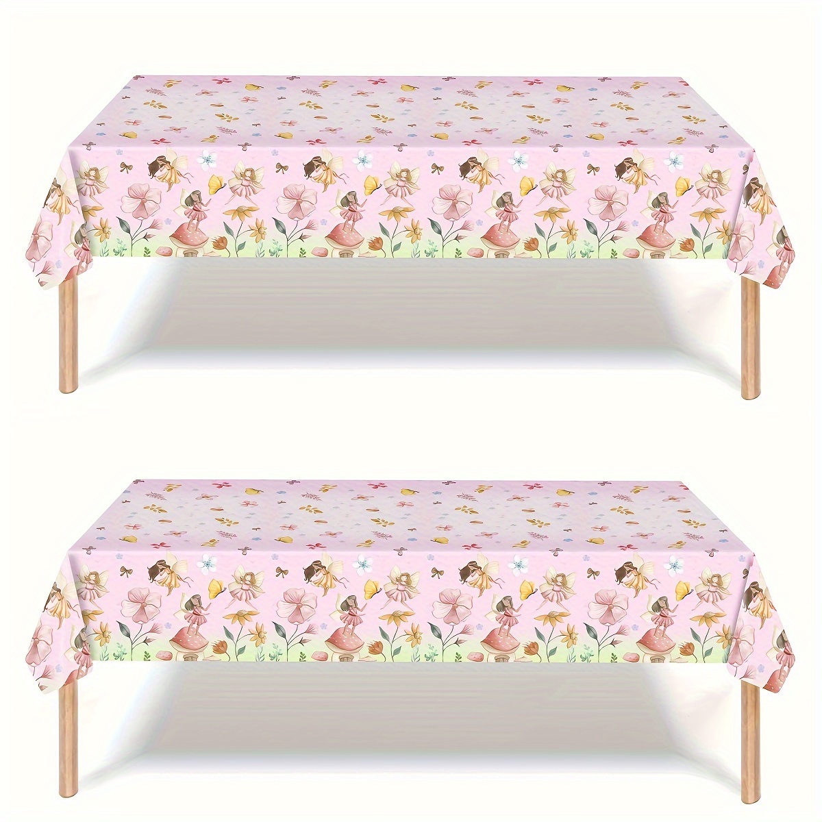 

2pcs Fairy Garden Themed Disposable Tablecloths - Floral & Magic Design For Birthday Parties, Showers & Gatherings