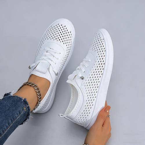 sneakers womens summer white shoes new style skate shoes with comfortable hollow out breathable flat casual board shoes