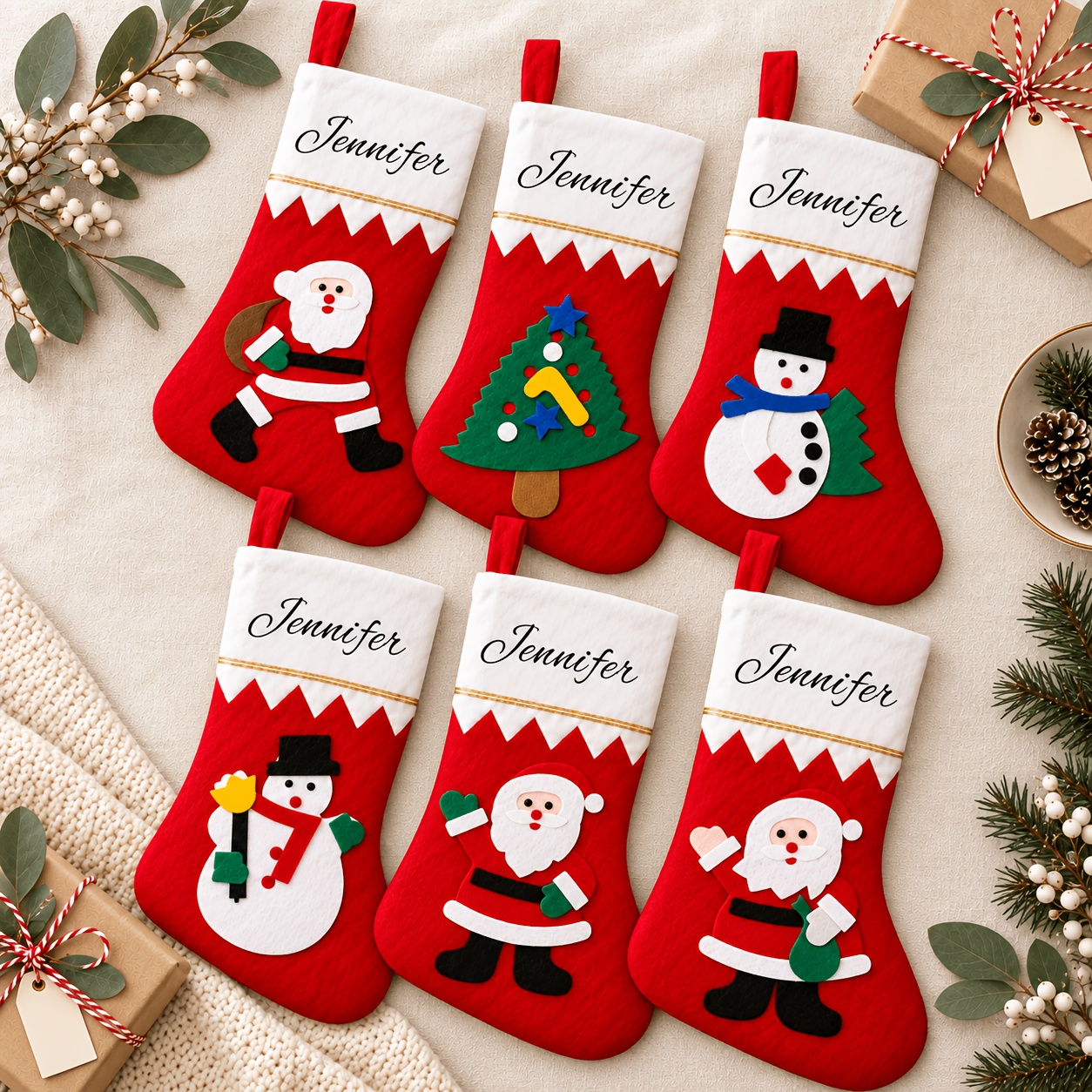 TEMU Bolsa de Navidad Personalizada para Decoración de Chimenea, Calcetín Navideño con Personalizado y Diseño de Papá Noel, o Árbol de Navidad,
