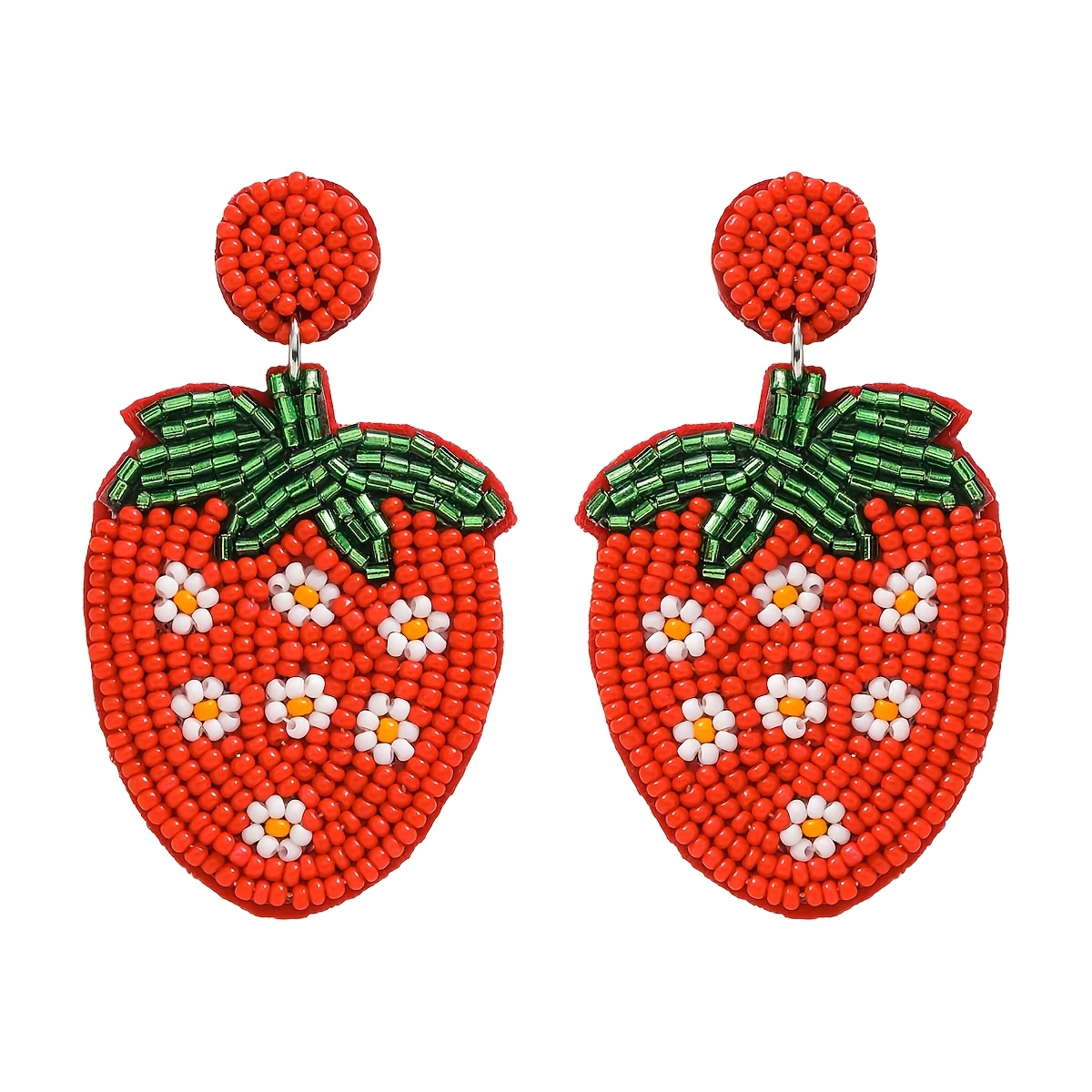 TEMU Adorables boucles d'oreilles fraises perlées faites à , avec un thème de fruits de dessin de style bohème, ce qui un cadeau idéal pour et