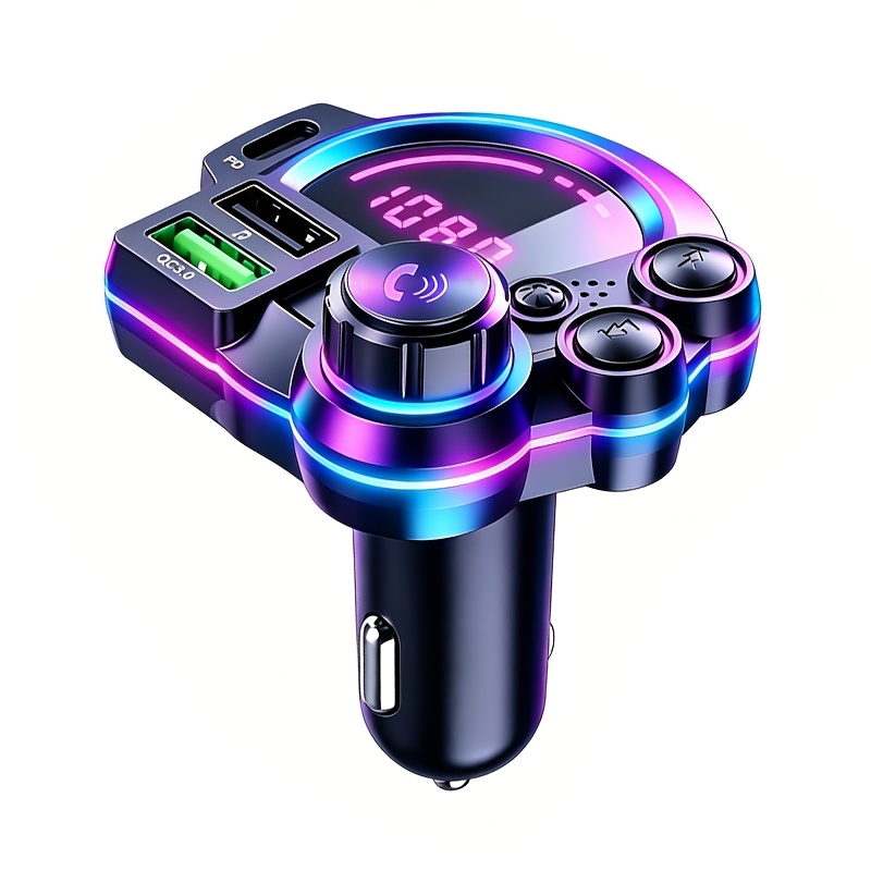 TEMU Fast Charging Car Charger, Car Wireless Music Player, 7-color Light, Car Fm Transmitter/receiver, Wireless Phone, 20w Fast Charging Wireless Car
