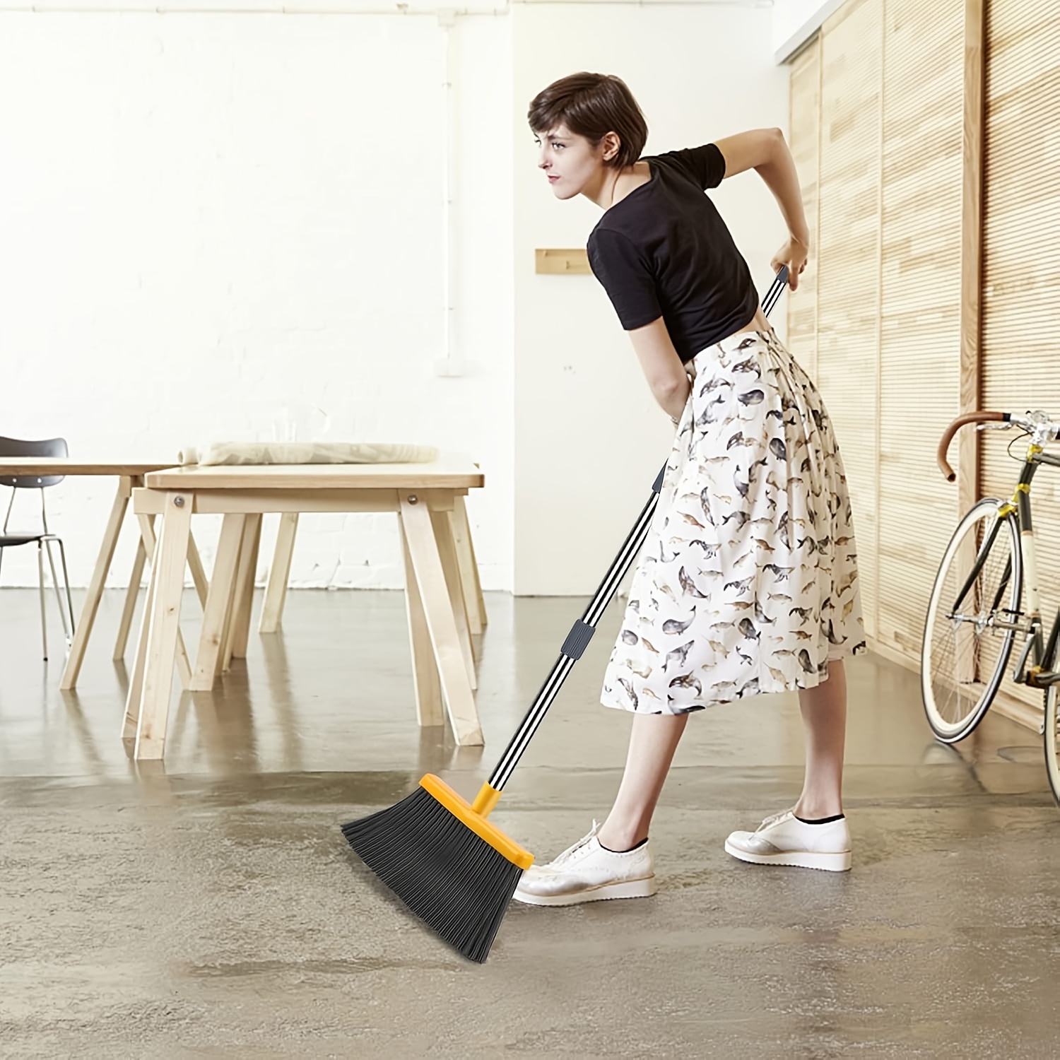   local broom and dustpan set for home broom and dustpan set broom dustpan set broom and dustpan combo for office indoor outdoor sweeping stand up broom and dustpan gray yellow Product details 6
