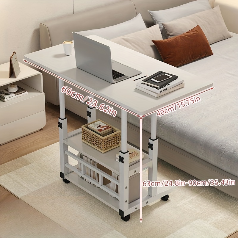 1pc Adjustable Mobile Folding Desk with Storage Shelf Large White Black Wood Fiberboard Study Desk on Wheels 23.6 H x 15.5 W Bedroom Living Room or Use