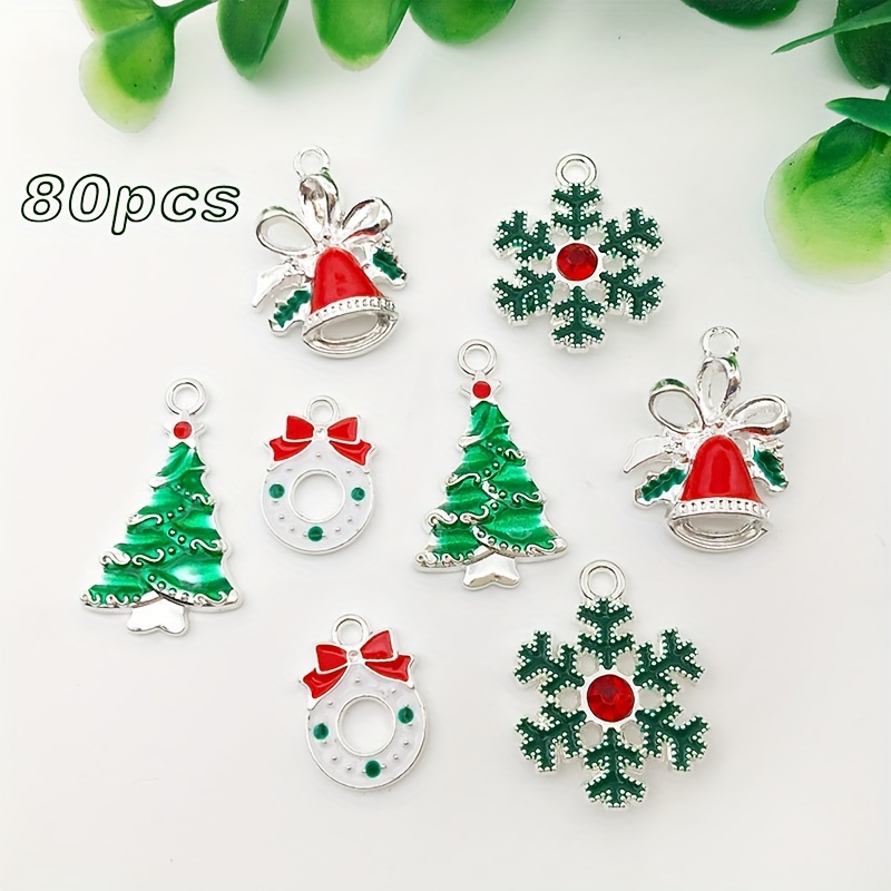 

80pcs Christmas Decoration Christmas Tree Bow Drop Oil Alloy Pendant Diy Necklace Bracelet Decorative Pendant, For Ornaments, Christmas Tree Decoration