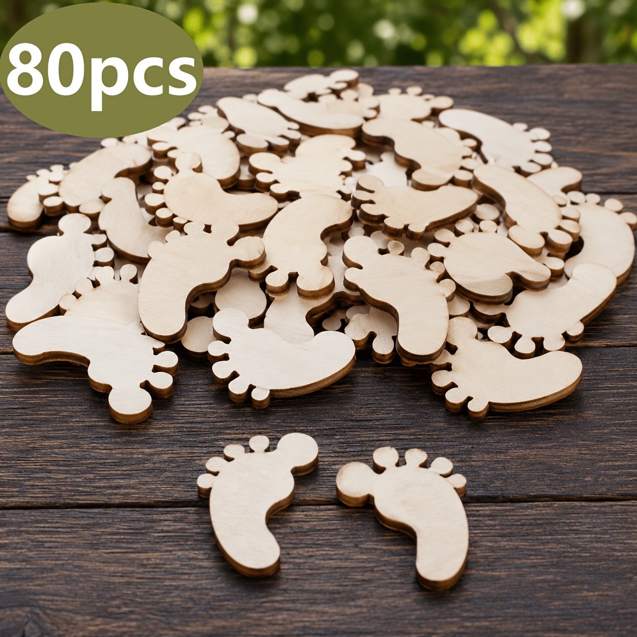 TEMU 80pcs Unfinished Wooden Footprint-shaped Cutouts, Suitable For Diy Crafts, Scrapbooking, And Handmade Projects, Unpainted Wood, Decorative Wood