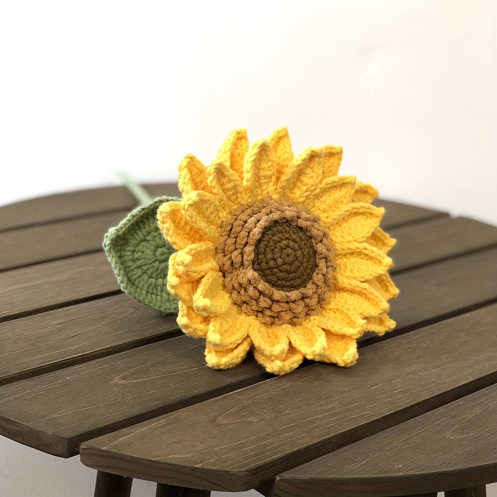 

Handcrafted Crochet Sunflower - Double-layered, Large Knitted Artificial Flower For Home Decor, Anniversaries, Parties & Fall Celebrations