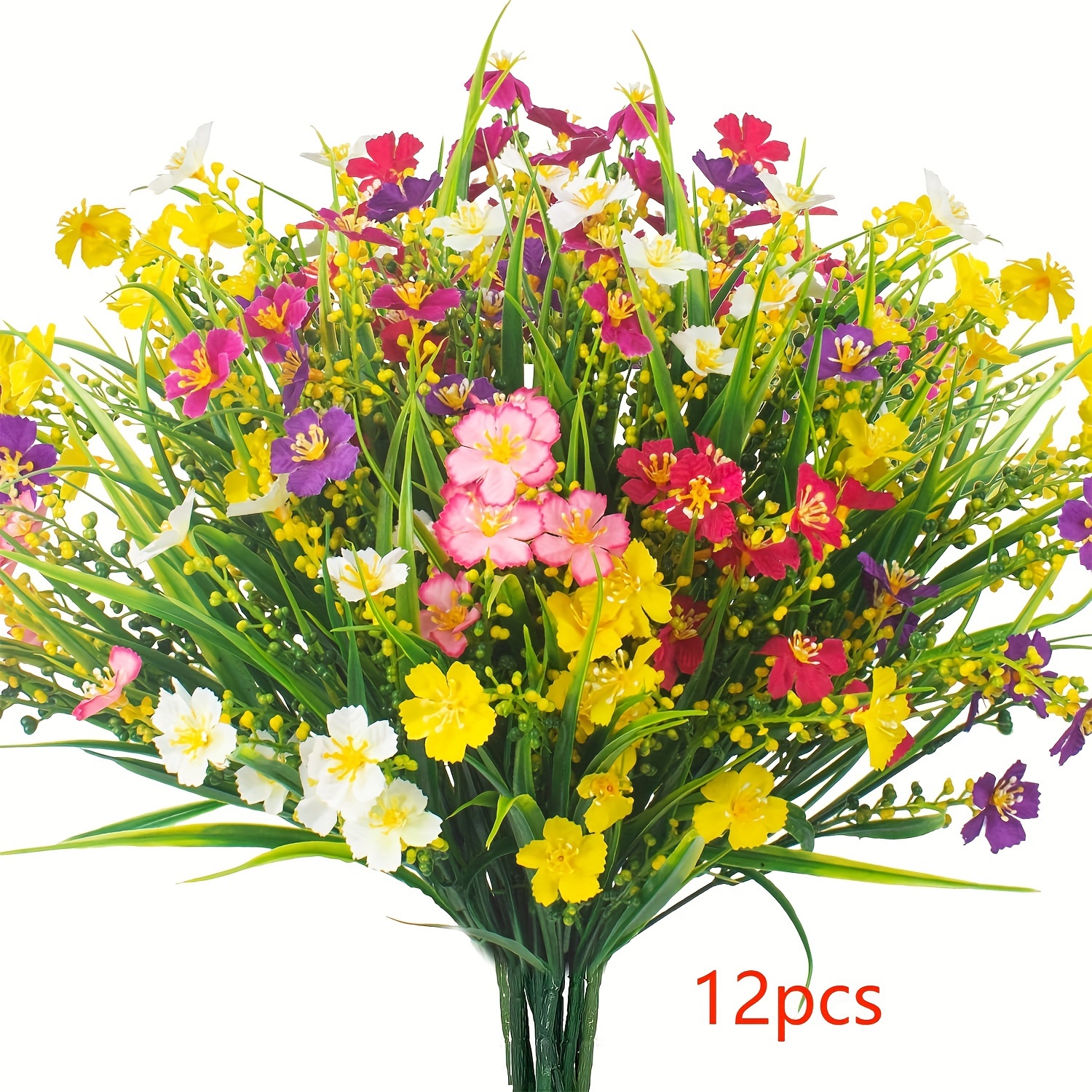 12 Bouquets Of Artificial Flowers, Artificial Plants, Spring Decorations, Plastic Plants, Uv Resistant Shrubs Suitable For Home Indoor And Outdoor Garden Windows, Porch Flower Pot Decoration ()