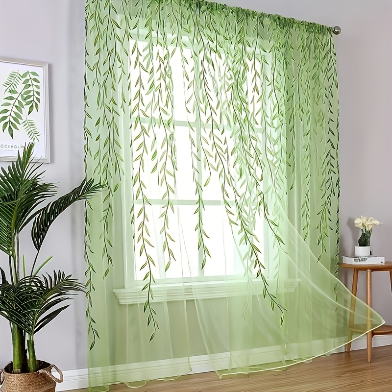 1pc of green leaf patterned backdrop fabric tulle curtain for party decoration and background