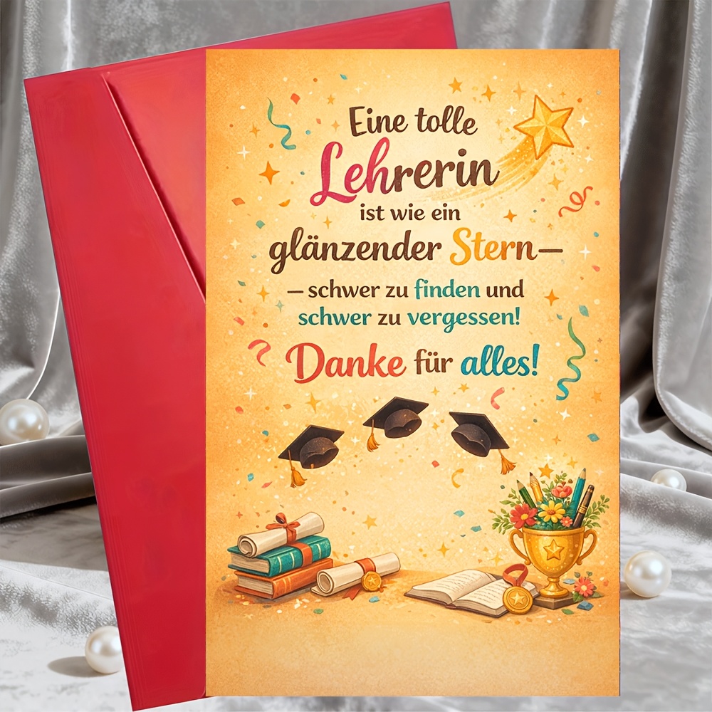 E-shop 1 Grußkarte und 1 Umschlag "Danke Lehrer" Karte, deutsches Zitat, leuchtendes Sternen-Design, Abschlussfeier Geschenk für Mitschüler, Eltern,
