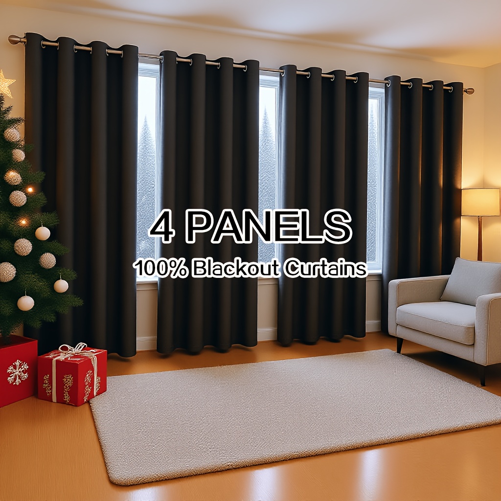 TEMU 4pcs Heavy-duty Blackout Thermal Insulating Curtain Panels - Modern Room Darkening Drapes With Coated Lining, Rod Suitable For Bedroom, Living Room, Office - -season Window Treatments