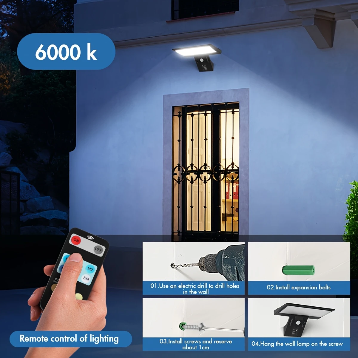 1pc solar motion sensor wall light 90 led 4 dual charging semi flush mount sconce plastic shade outdoor security light for villa courtyard garage balcony details 7