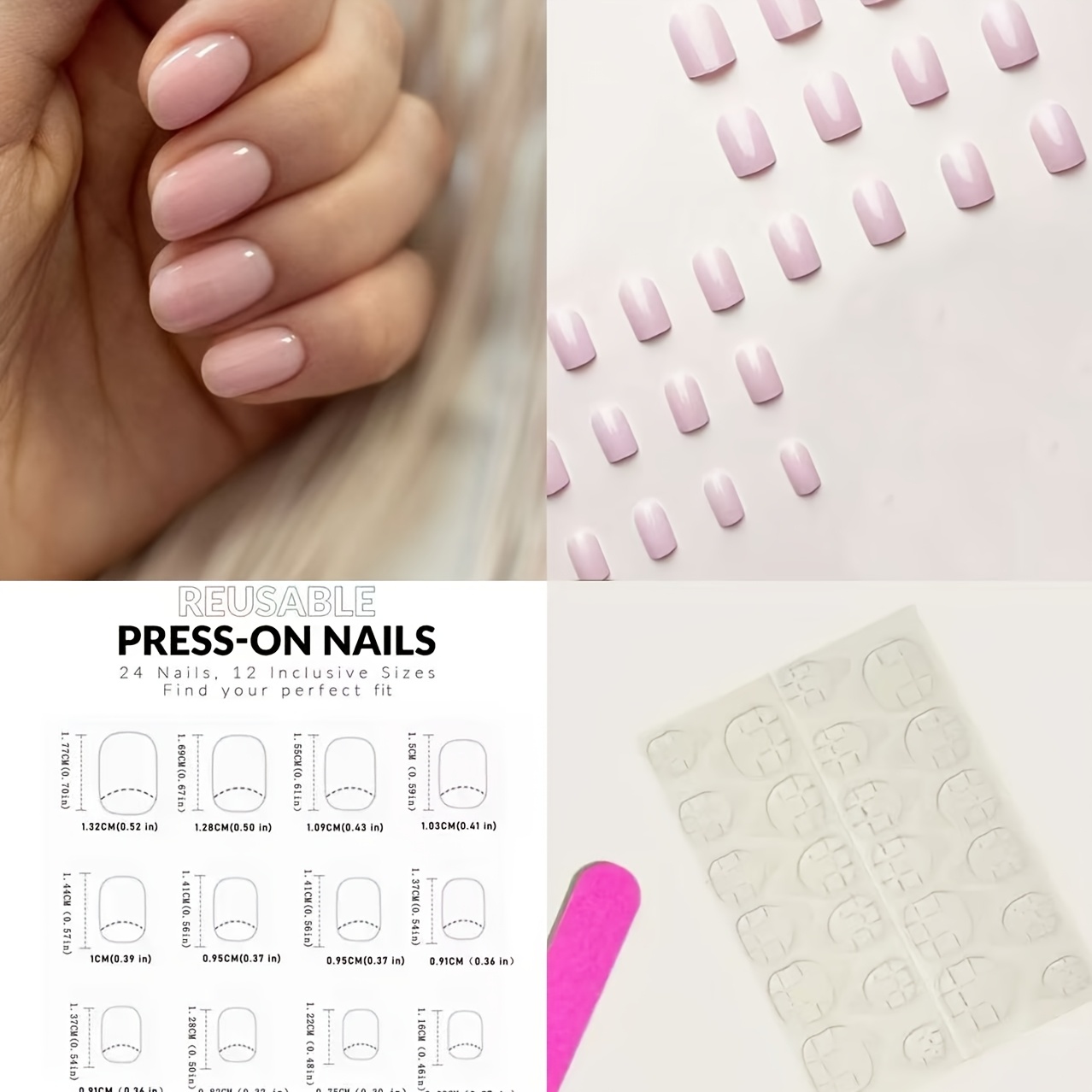 TEMU 24pcs Short Square Press-on Nails – Pink Glossy Handmade Fake Nails With , Short Style. Suitable For Daily Wear, Parties, Weddings, , And Other