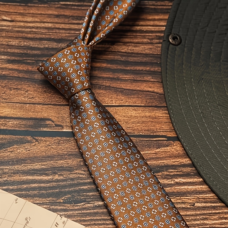 TEMU Classic British Style Men's 8cm Hand-made Business Tie, Vintage Polka Dot Jacquard Design, Versatile For Workplace And Weddings