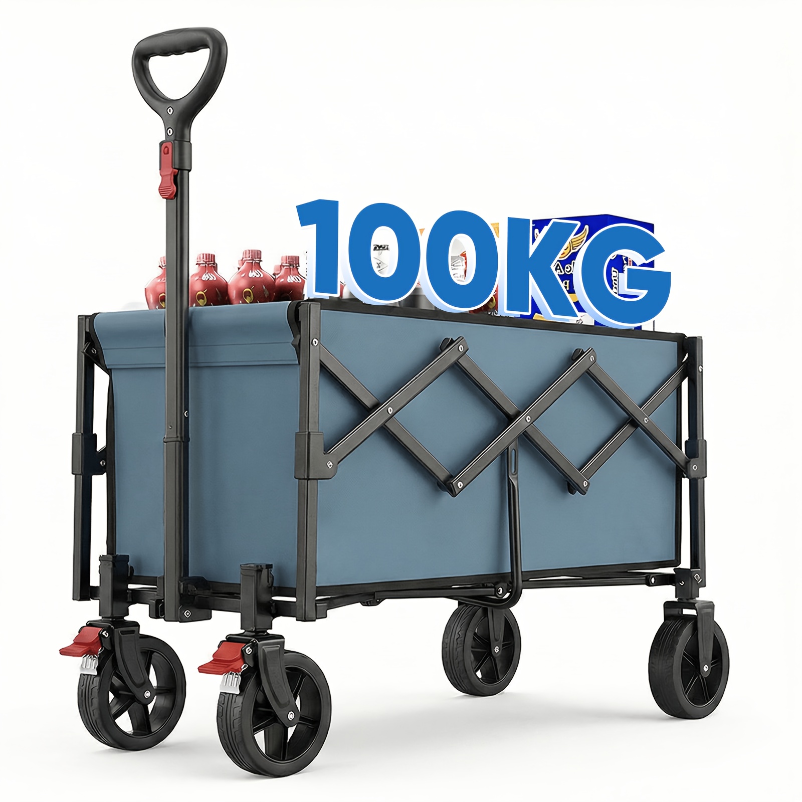 TEMU Collapsible Wagon With 80l Capacity And 100kg Load Capacity, Lightweight Design With Reduced Weight, Wheels With Brakes For Added Safety And
