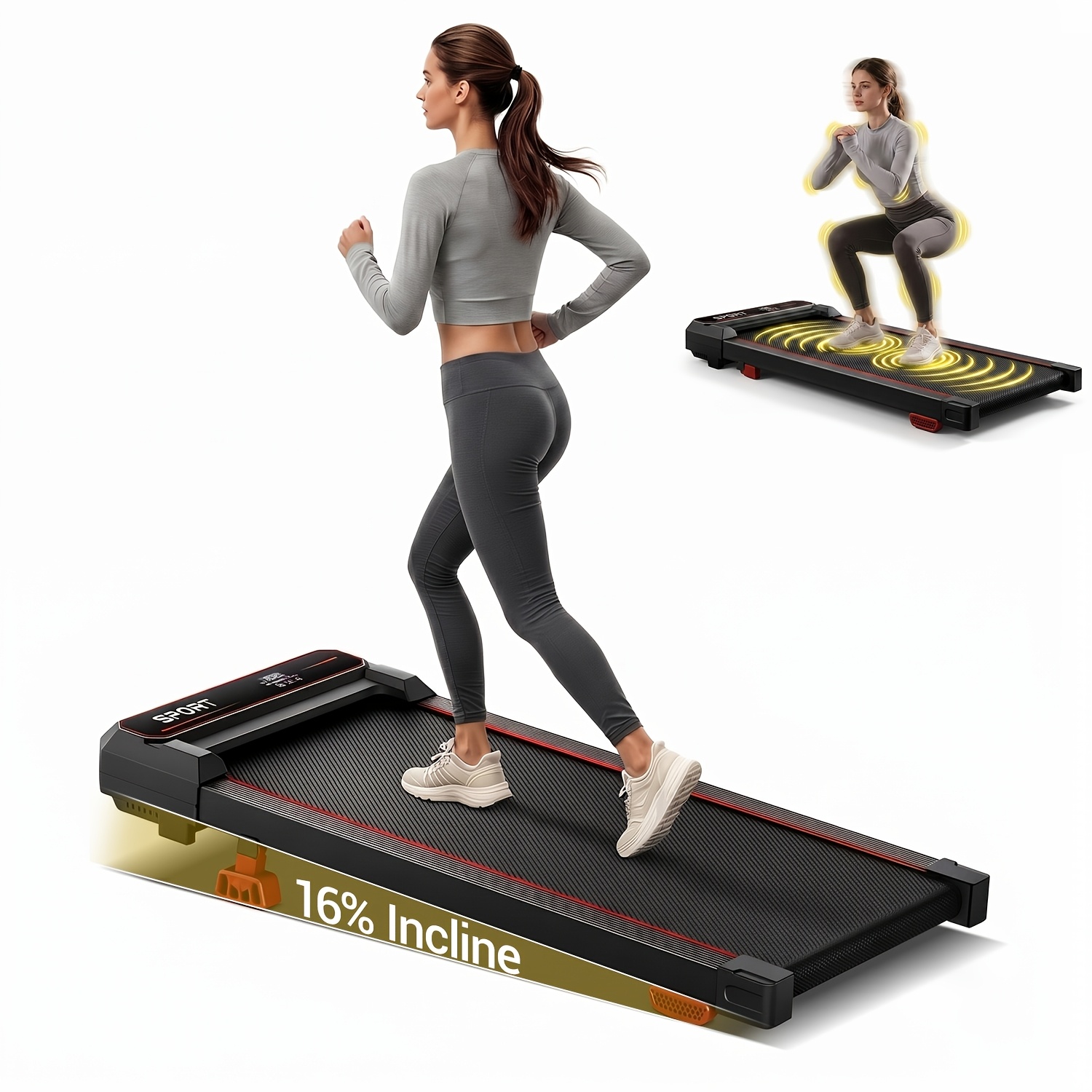 Image of Umay Walking Pad With 16% Incline, Vibration Plates, 300 Lbs Capacity, Compact Under Desk With Quiet 3.0hp Motor For Home And Office