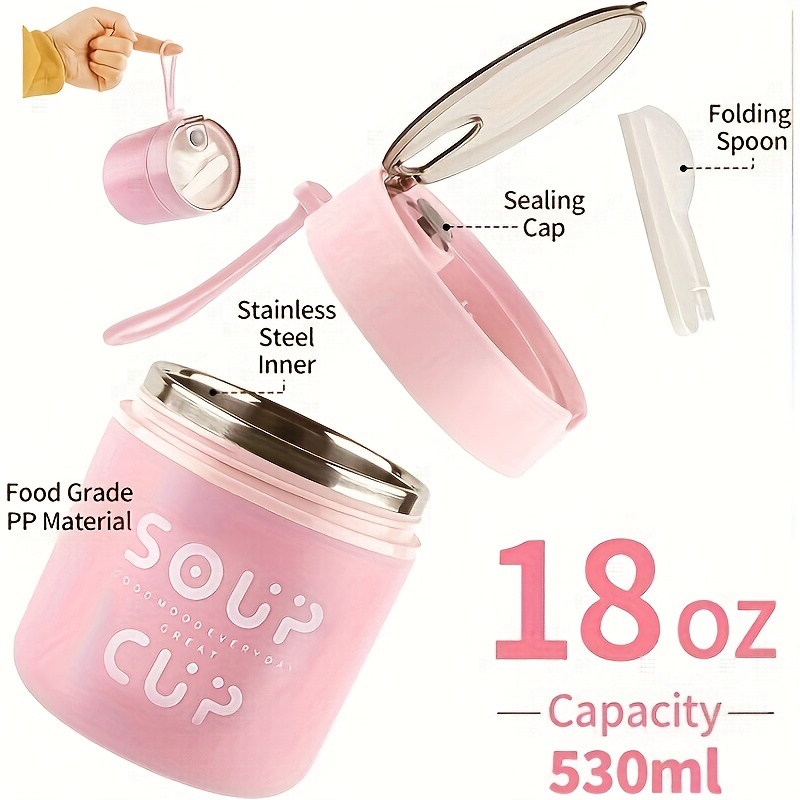 

18oz Soup Thermo For Hot Food, Lunch Thermo Food Jar Hot Insulated Food Containers, Overnight Oat Containers With Leak Proof Stainless Steel Wide Mouth Lunch Food Thermo Jar For School