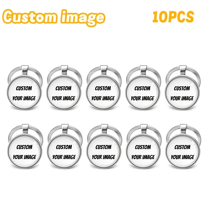 TEMU [customized] 10pcs Batch Customized Personalized Keychain: Cat And Dog Pet Picture Keychain, A Photo To Make An Glass Pendant, The Alloy Frame