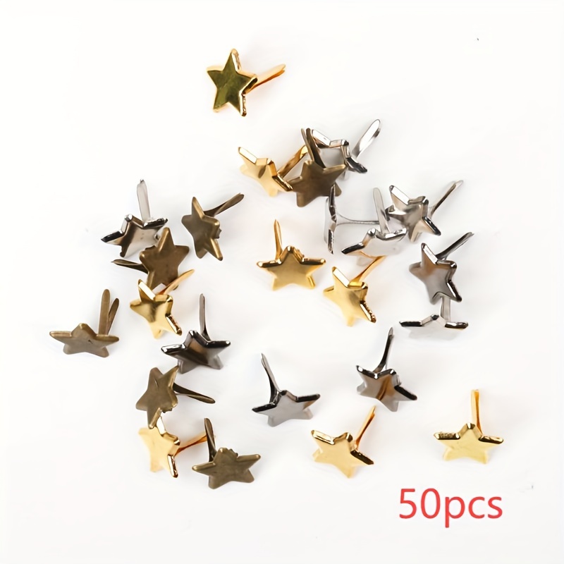 Image of 50pcs Of Assorted Star-shaped Metal Brad Studs And Spikes For Scrapbooking, Embellishments, Fasteners, Crafts, And Decorative Pushpins