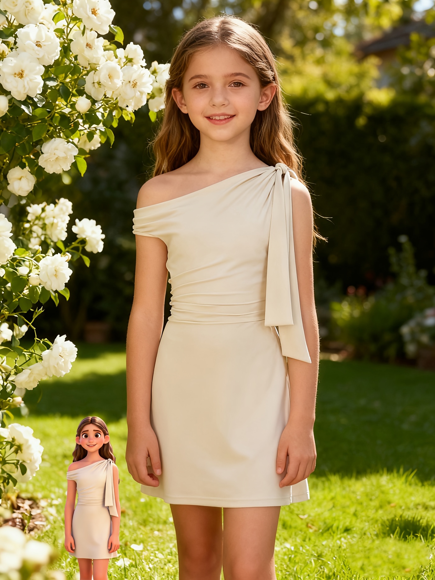 Girls' * Off-Shoulder Bow Dress, Elegant * Short Dress for Birthday Party,  Summer Style