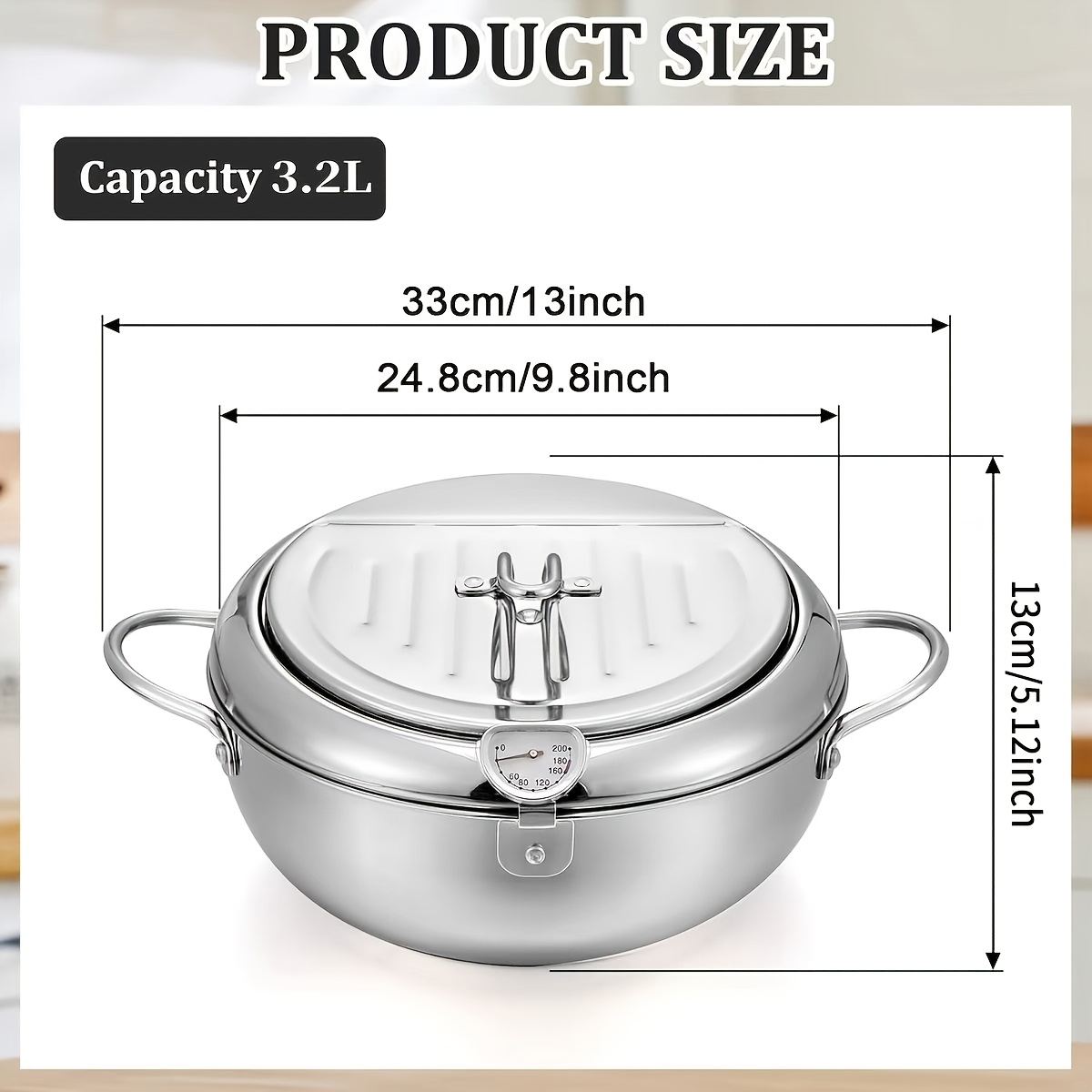 TEMU 1pc Stainless Steel Fry Pan With Lid, Featuring Temperature Control And Oil Filter Rack, Easy-to-clean Fry Pan Suitable For Kitchen Use Such As