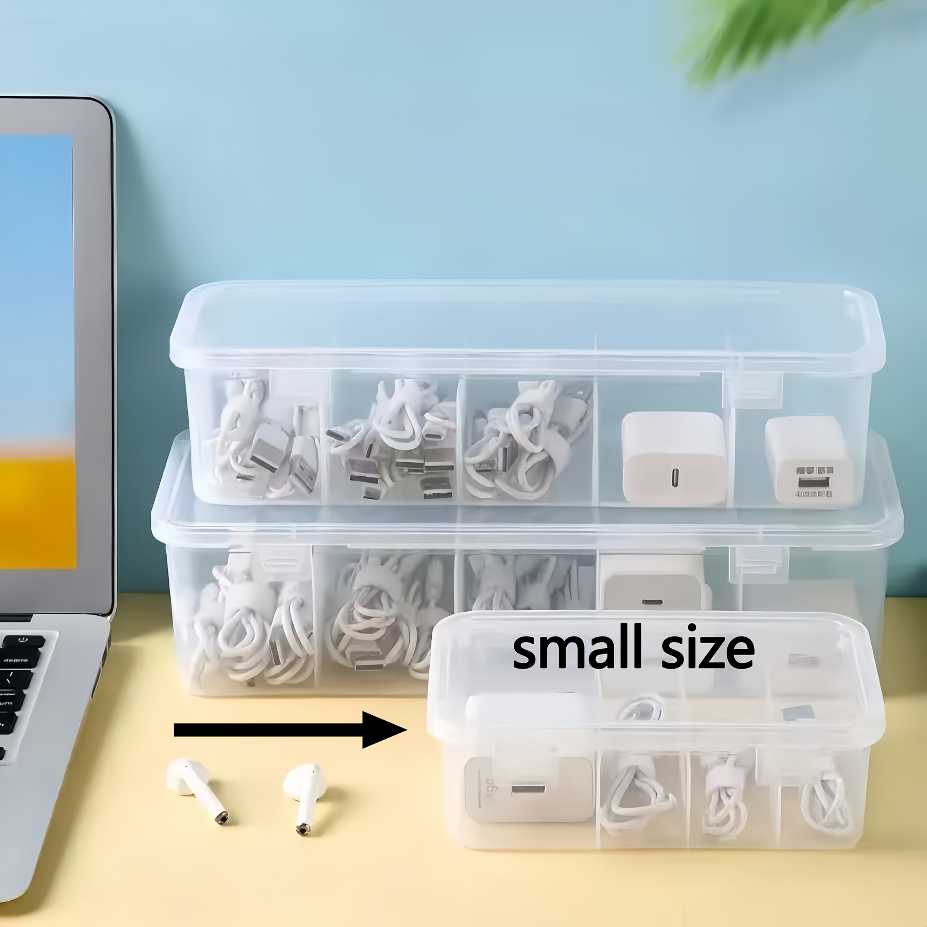 Large Capacity Data Cable Storage Box With Lid And 4 Compartments - Suitable For Office And Home Use, Desktop Space, Made Of Durable Plastic, Perfect For Office Storage And Daily Home Organization