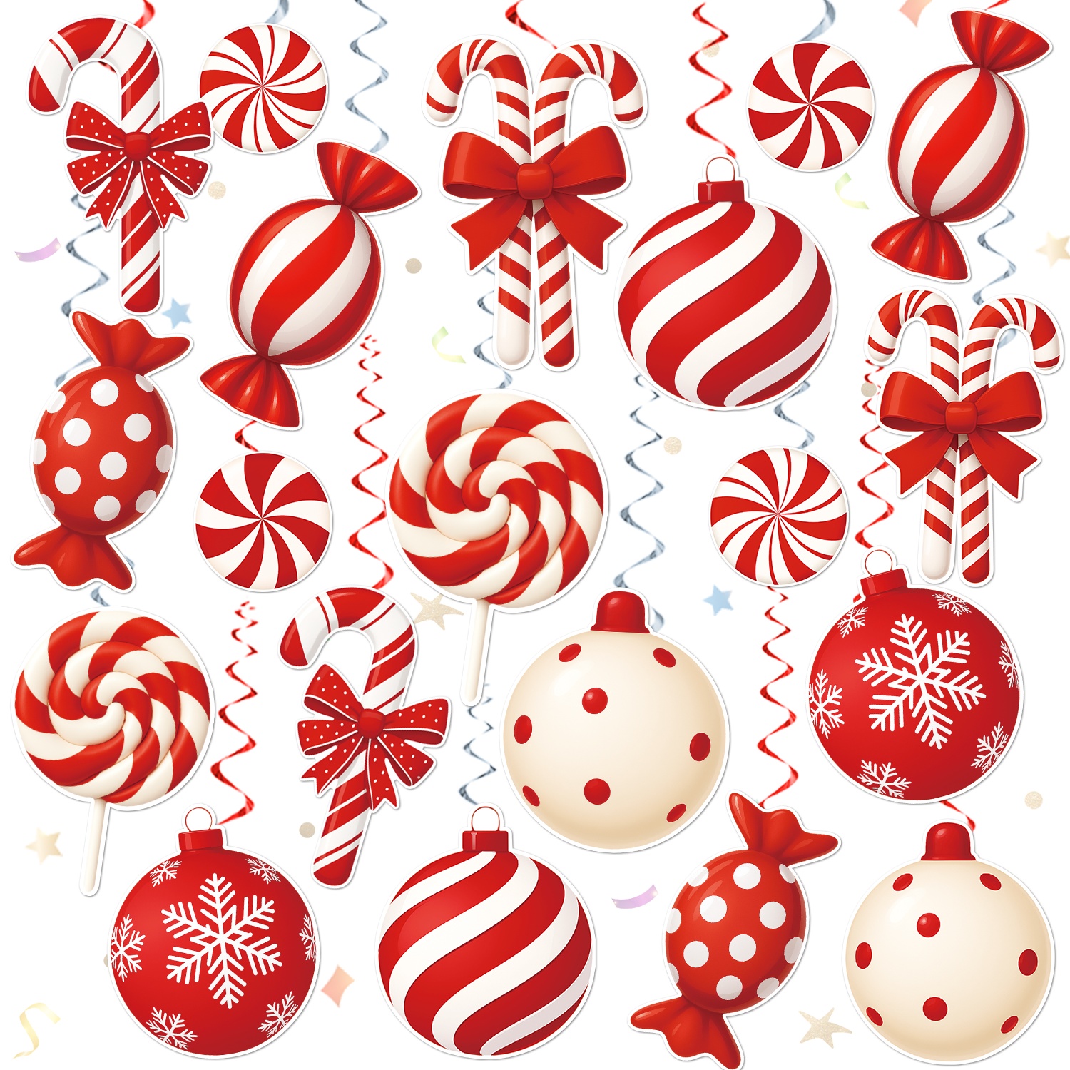 40pcs, Christmas Party Decorations, Party Streamers, Red Candy Cane Christmas Party Supplies, Lollipop Hanging Swirl Decorations, Suitable for Christmas Home,     Decorations, Candyland Classroom Decorations