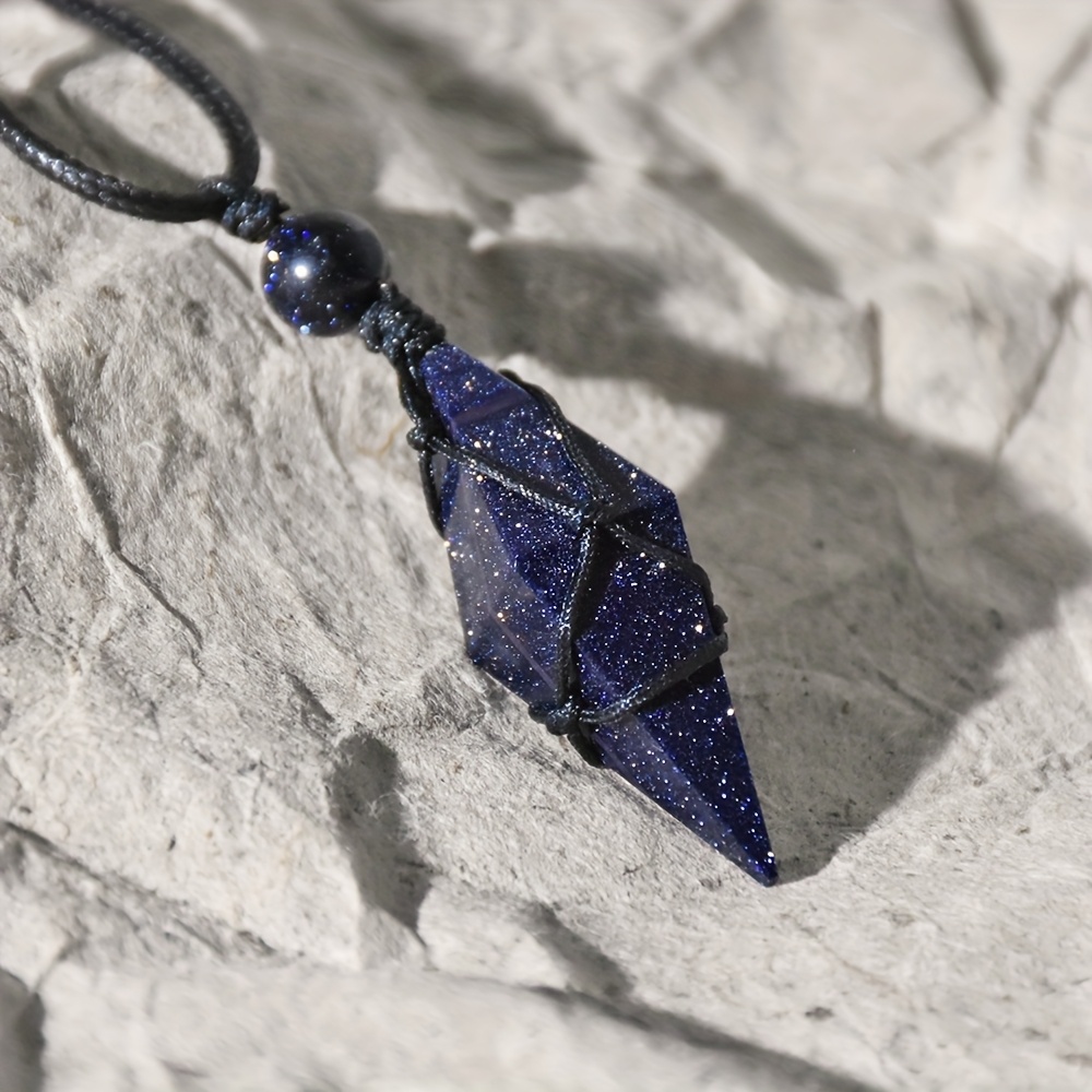 Image of 1pc A Vintage Sandstone Geometric Pendulum Pendant Necklace, Handcrafted With A Braided Long Adjustable Design Suitable For Men, Use, Valentine's Day, And Father's Day Gifts
