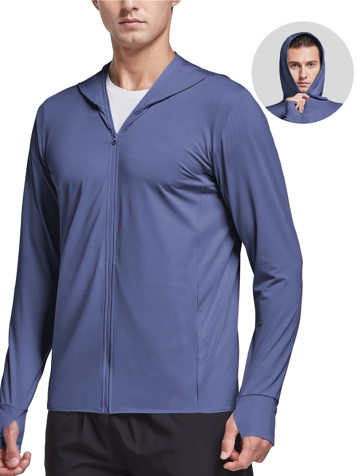 Men's Sun Protection Hooded Jacket - UPF 50+ UV Shirt With Long Sleeves,  Quick Dry Fabric For Fishing, Hiking, And Workouts