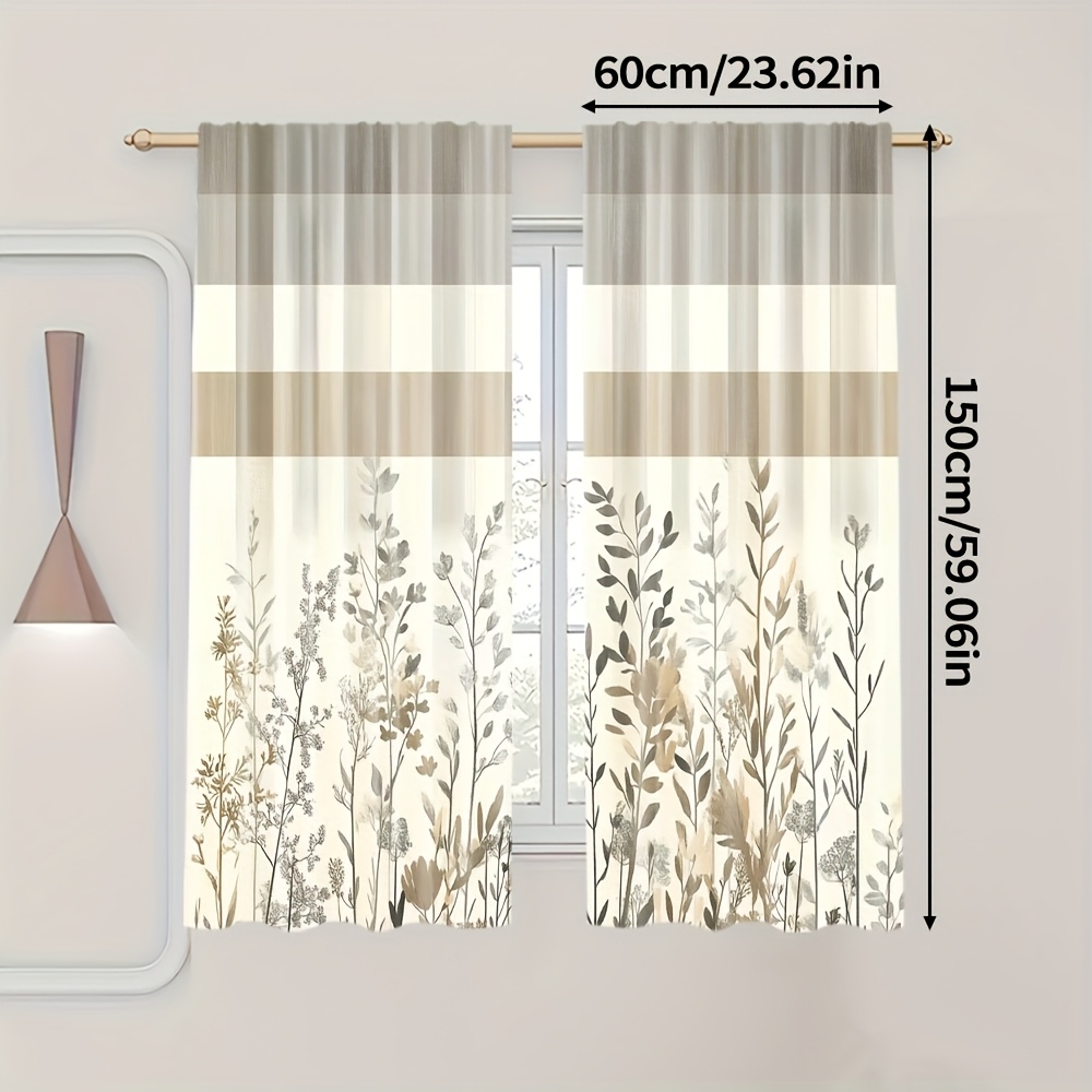 TEMU 2pcs, Curtains, Boho Stripes With Floral, 100% Polyester, For Bedroom, Living Room, Office, And Home Decoration, Rod For Rod Hanging, (rod Free)