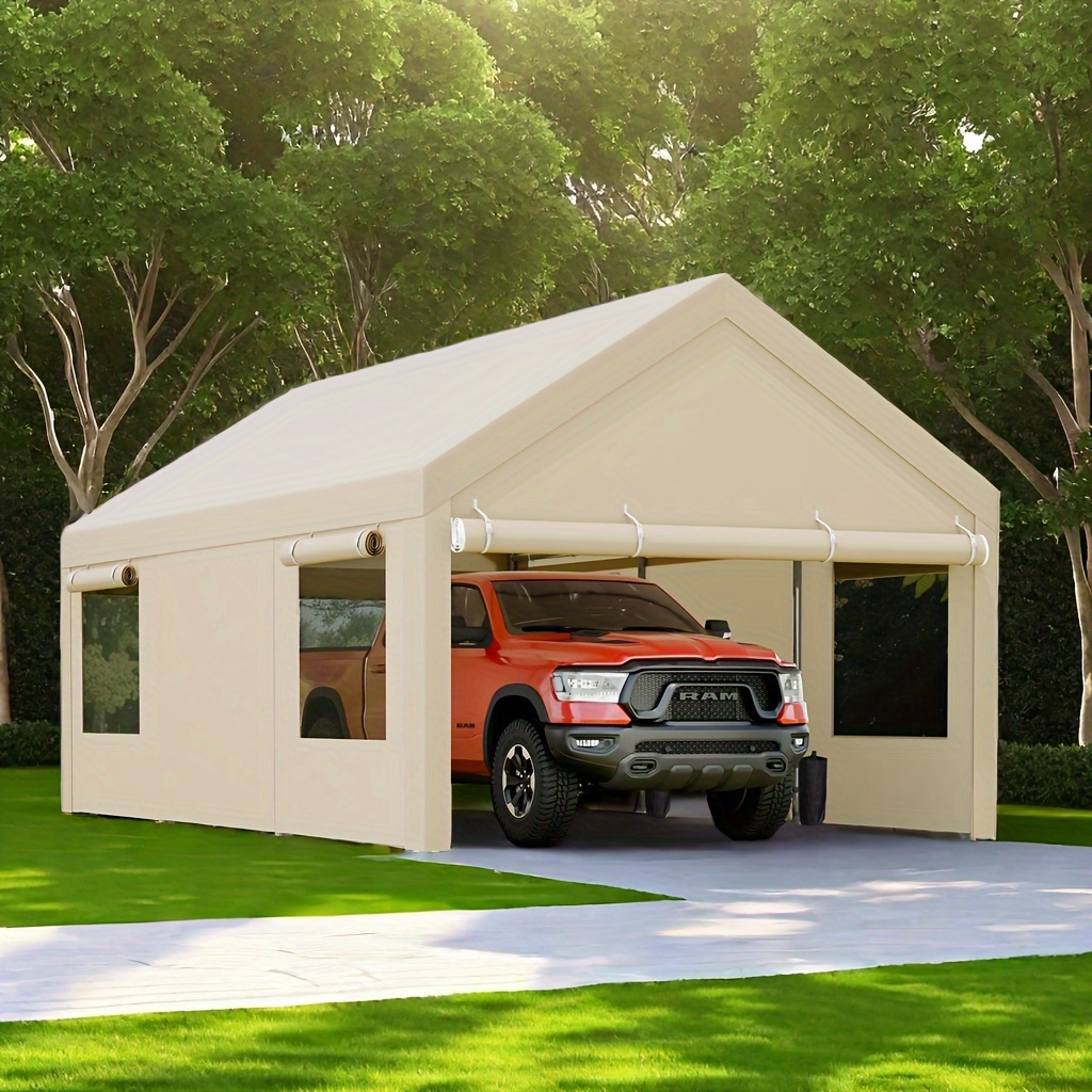 

Anbebe Carport, 10'x20' Portable Garage, Heavy Duty Carport Canopy With Sandbags And Reinforced Steel Poles, 4 Roll-up Doors & 4 Windows, For Boat, Pickup, And Equipment