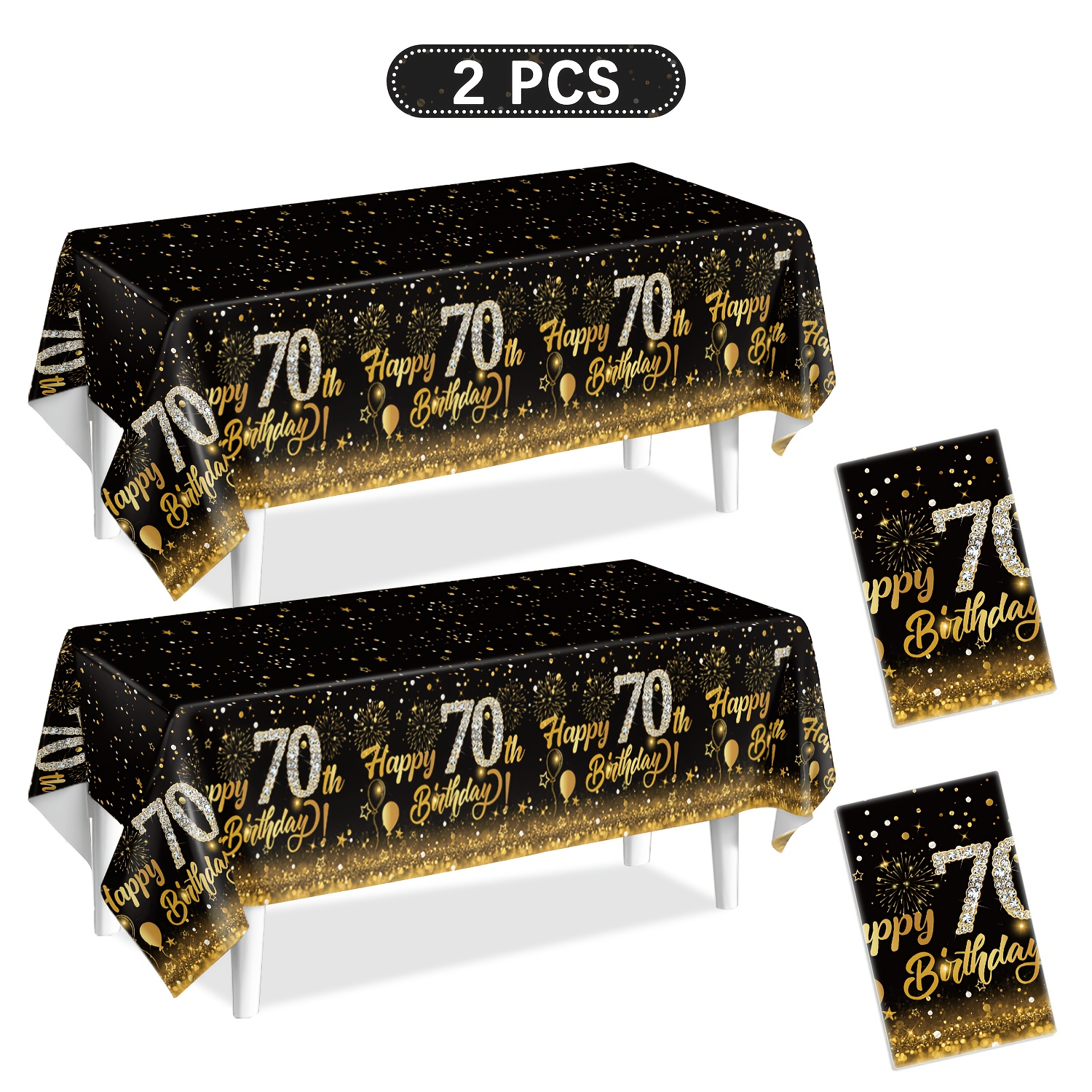 TEMU Birthday Party Decorations, 2pcs 70th Birthday Party Tablecloths, Black Golden Happy Birthday Party Tablecloths, 570th Birthday Party Supplies,