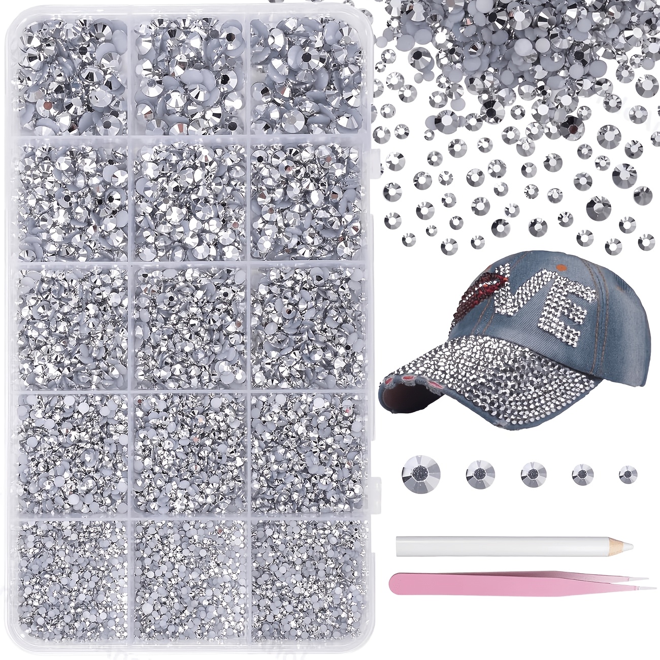 TEMU 12000 Strass Argentés pour Kit de Scintillants, Mélange de Tailles 2/3/4/5/6mm, Pierres de Résine Gelée Scintillantes, Scintillants pour Loisirs