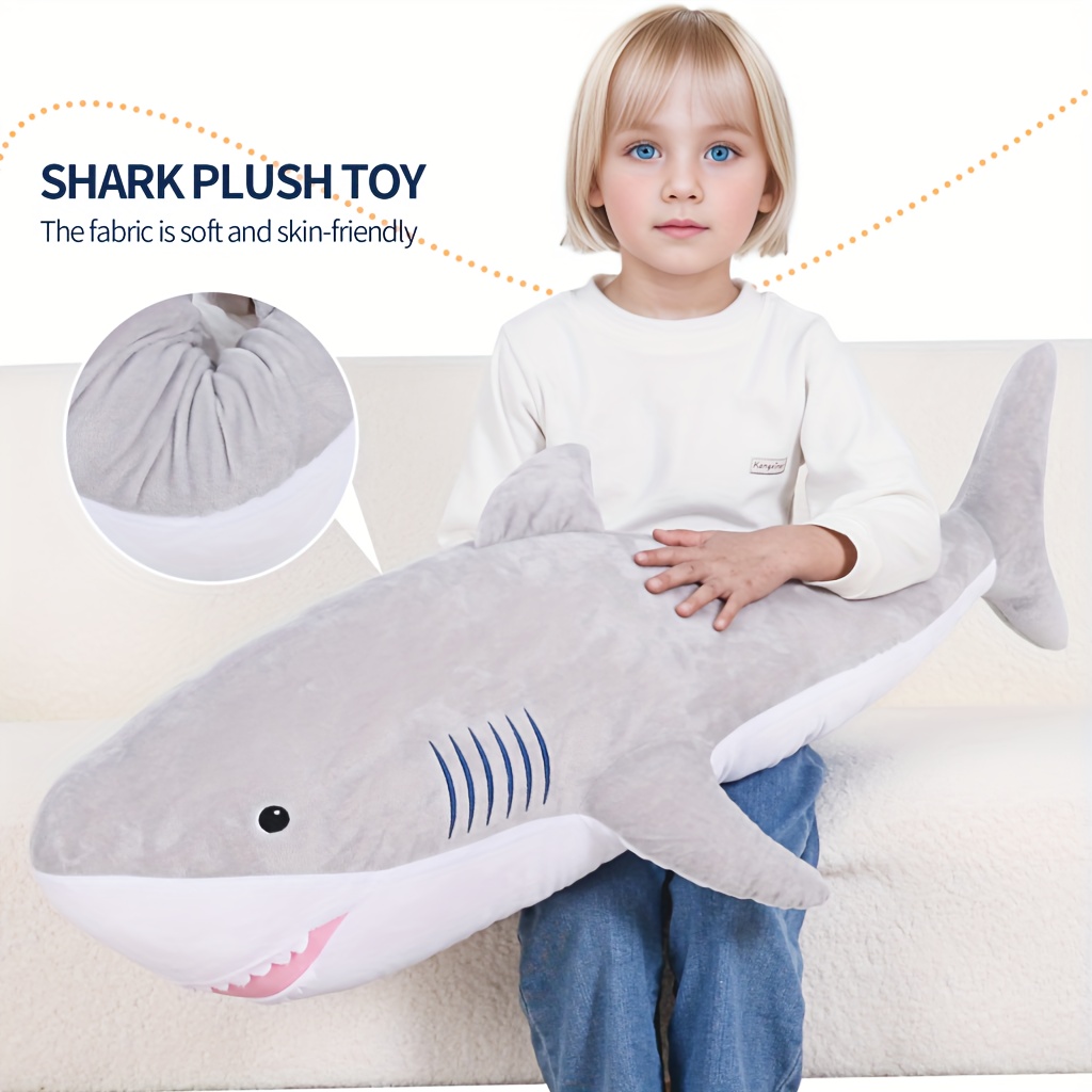 60-120CM Giant Size Whale Shark Plush Toy Cute Blue Sea Animals Stuffed  Huggable Shark Soft Pillow Kids Sleep with Birthday Gift