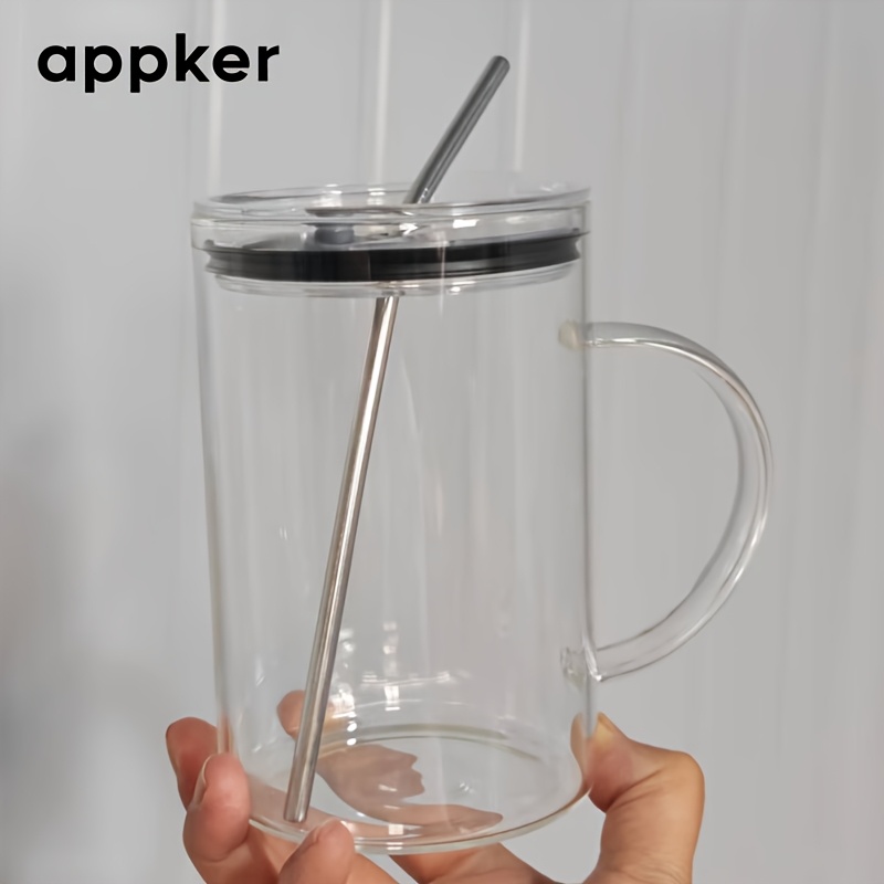 TEMU 1pc High Borosilicate Glass Cup Heat Resistant 1000ml 33.8oz Transparent Glass Mug With Lid And Straw Tea Coffee Milk Cup