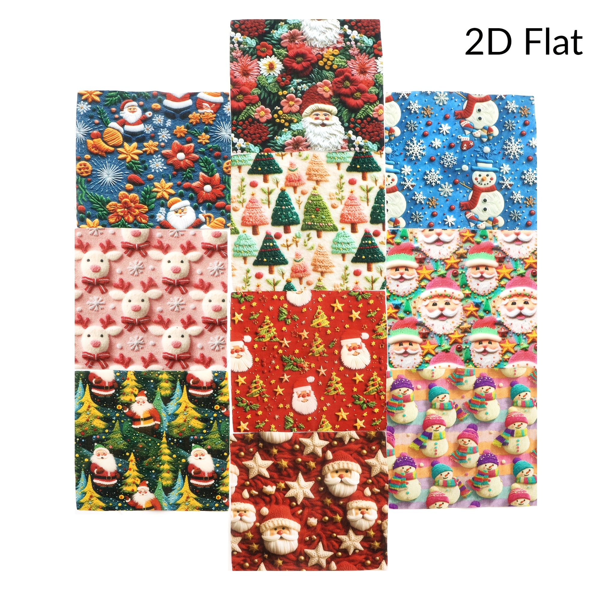 TEMU 2d Flat 20pcs Charm Pack Set, Christmas Printed Fabric Blocks, Handmade With And Texture Style Elements, 10 Designs Styles Of Polyester .