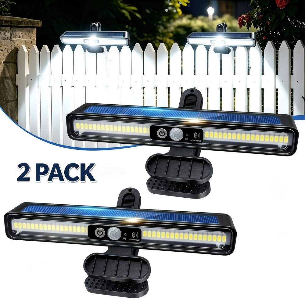 TEMU 2pcs Clip-on Solar Motion Sensor Outdoor Light Strip With 36 Leds, 6000k Portable Solar Safety Light, Ideal For Fences, Garages, And Camping
