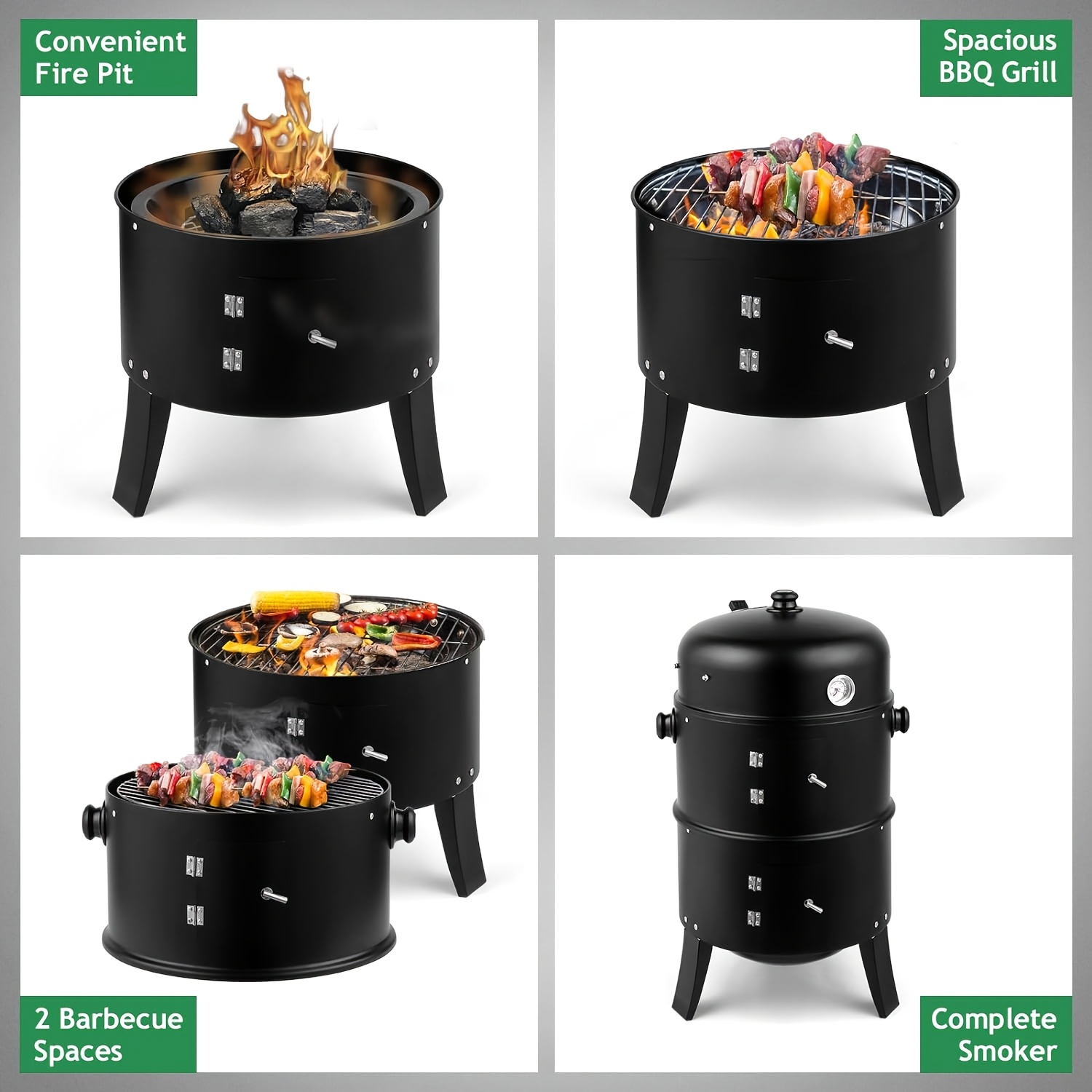 Vertical Charcoal Smoker Grill - 17-Inch 3-Tiers, Portable Zinc Alloy BBQ Grill with Temperature Control, 3 Cooking Levels & Griddle Top, Includes Handles Grates & Tongs, for Camping Backyard Outdoor Cooking, Compact Design, Durable Construction