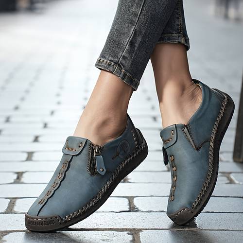womens handmade casual loafers suitable for 10 occasions and holiday outfits comfortable and durable slip on sneakers featuring a zipper closure breathable perforated design rubber sole outdoor wear and summer