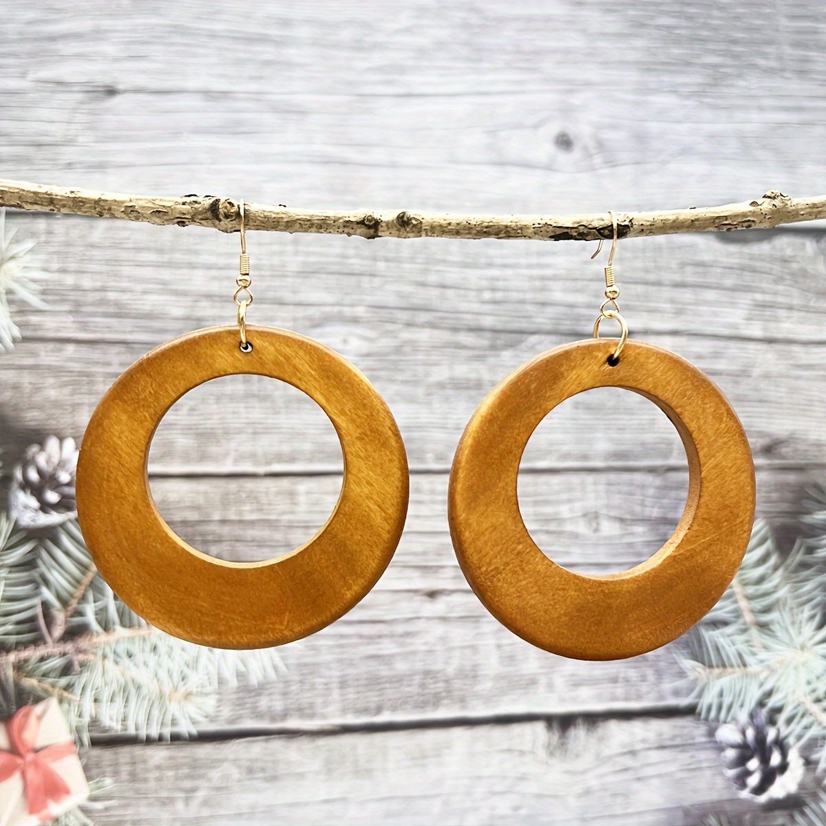 TEMU Une paire de boucles d'oreilles rétro minimalistes en bois , et d'Amérique, avec une mode bohème et des boucles d'oreilles géométriques en bois
