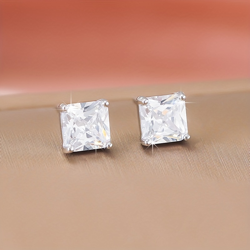 Geometric Zirconia Stud Earrings 925 Silver Posts