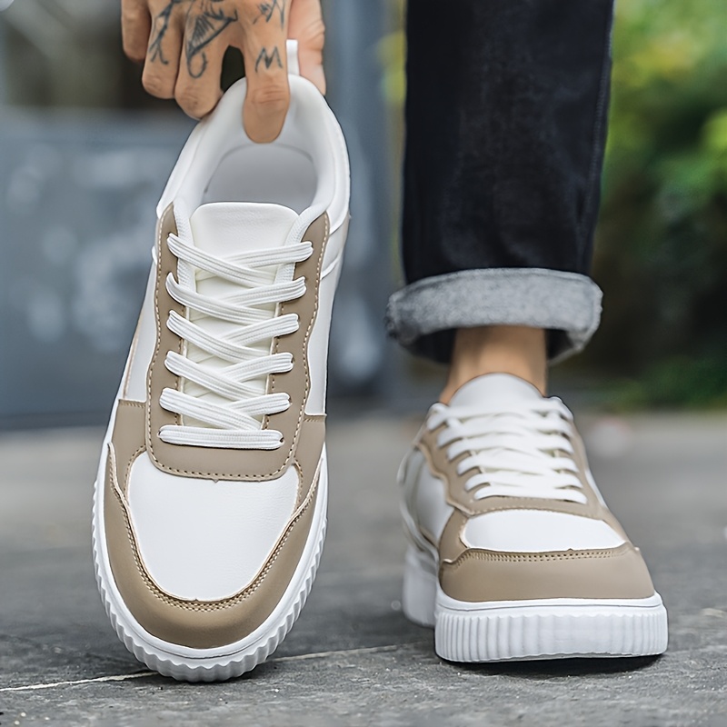 Zapatillas Casuales Clásicas de Hombre con Caña Baja en Blanco y Beige - Zapatos con Cordones Elegantes que Presentan una Superficie Texturizada, Forro de Tela Cómodo y Suela MD Adecuada para Usar Todo el Día, Perfectas para Atuendos Casuales