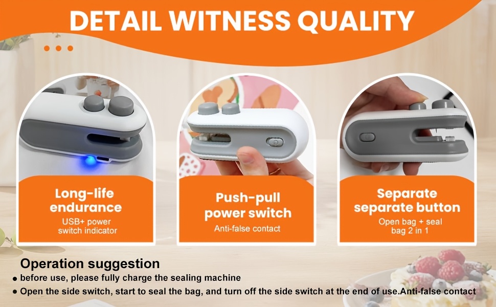 mini bag sealer usb rechargeable mini snack bag sealing machine 2 in 1 heat sealer with cutter portable bag resealer machine for fresh details 3