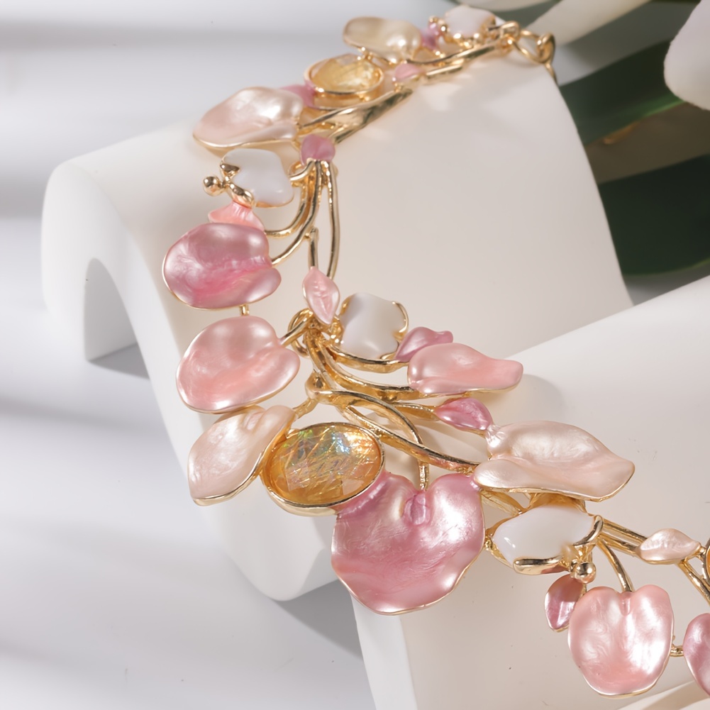 Romantic Pink Leaf Enamel Jewelry Set for Women