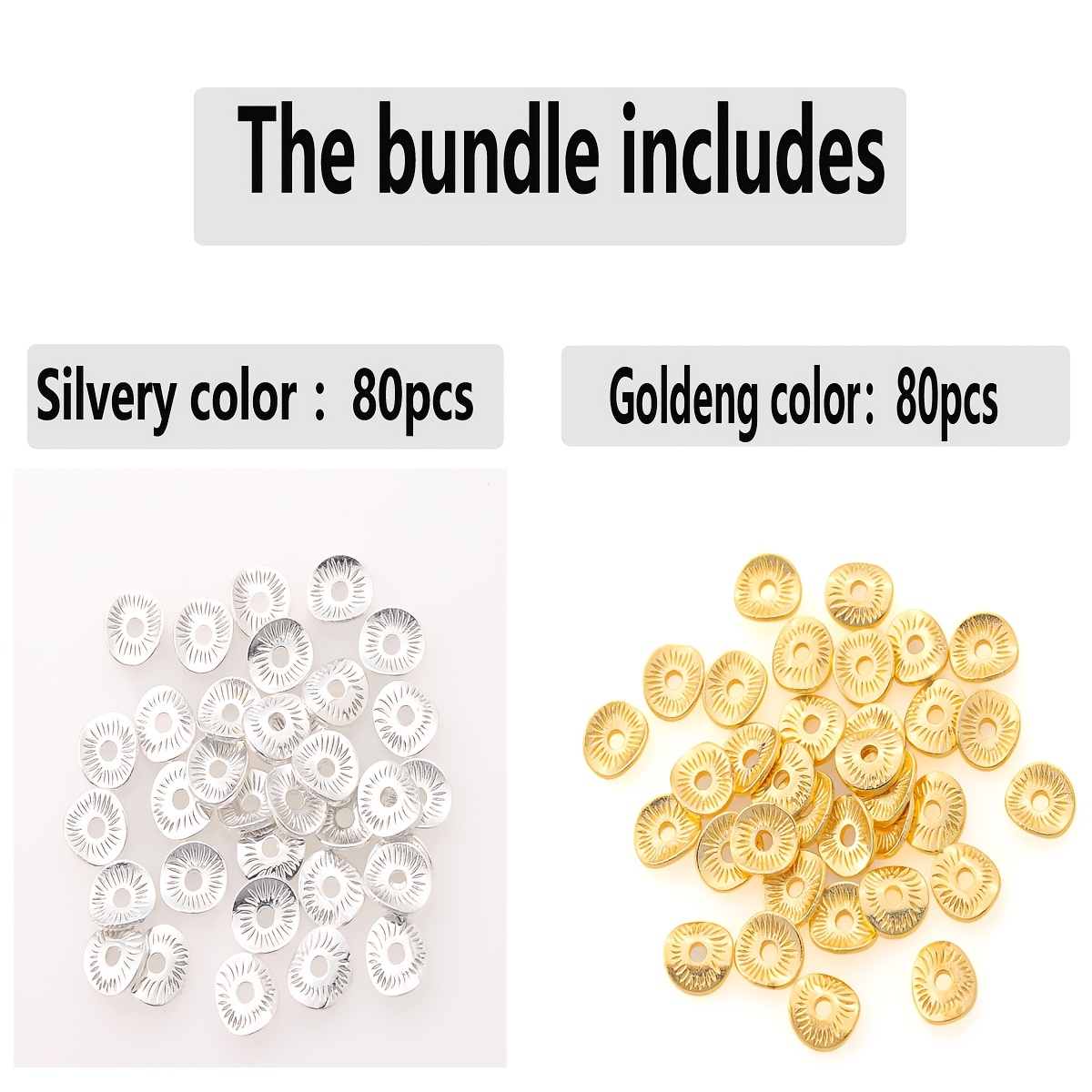 Image of 160pcs/80pcs Embossed Wave Spacer Beads, Round Hole Spacers, Loose Bead Pads, Straight Hole Beads For Diy Necklace, Bracelet, Keychain, Phone Chain Crafting Accessories, Jewelry Making