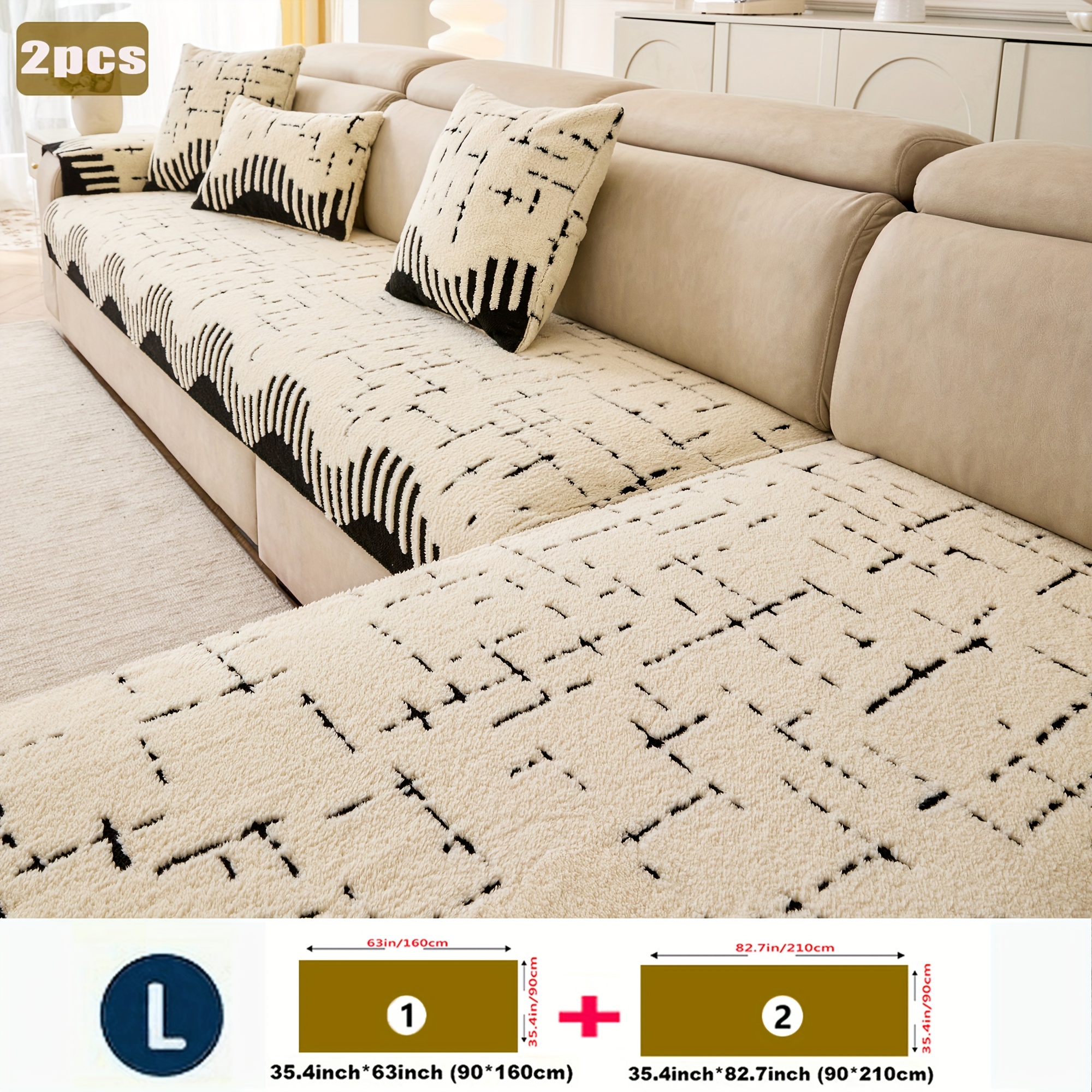 TEMU 2pcs Modern Wave Striped Sofa Cushion Cover, Anti-slip And T-cushion Protective Cover, Suitable For Pets, Machine Washable, Polyester Material,