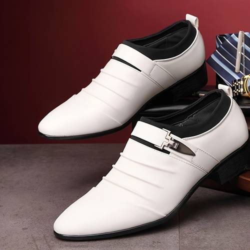 mens stylish slip on dress shoes white black pointed toe rubber sole weddings business casual events