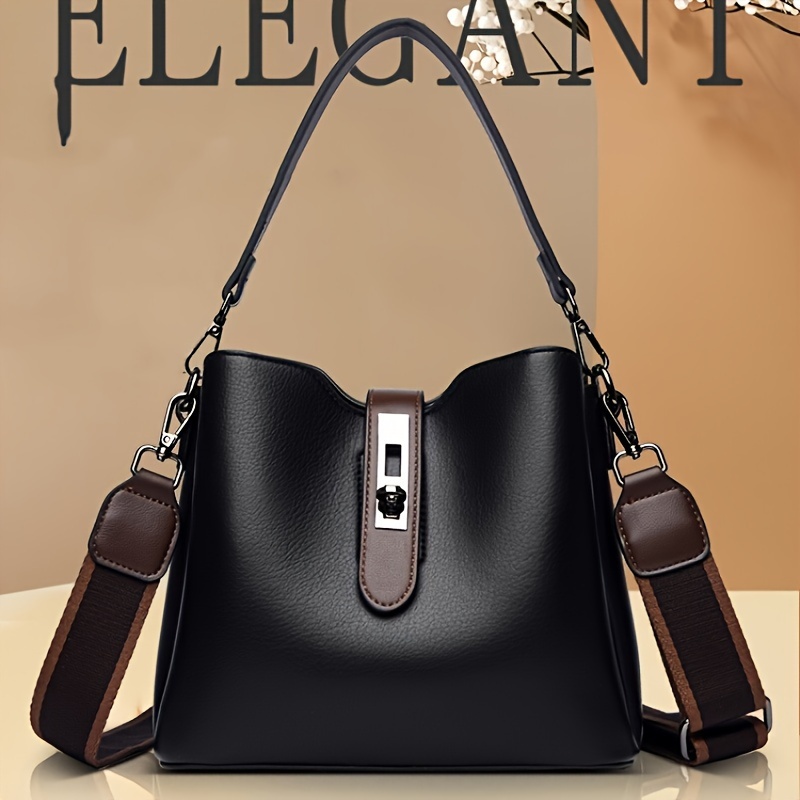 elegant womens small bucket bag classic shoulder crossbody pu leather handbag fashionable versatile purse details 1