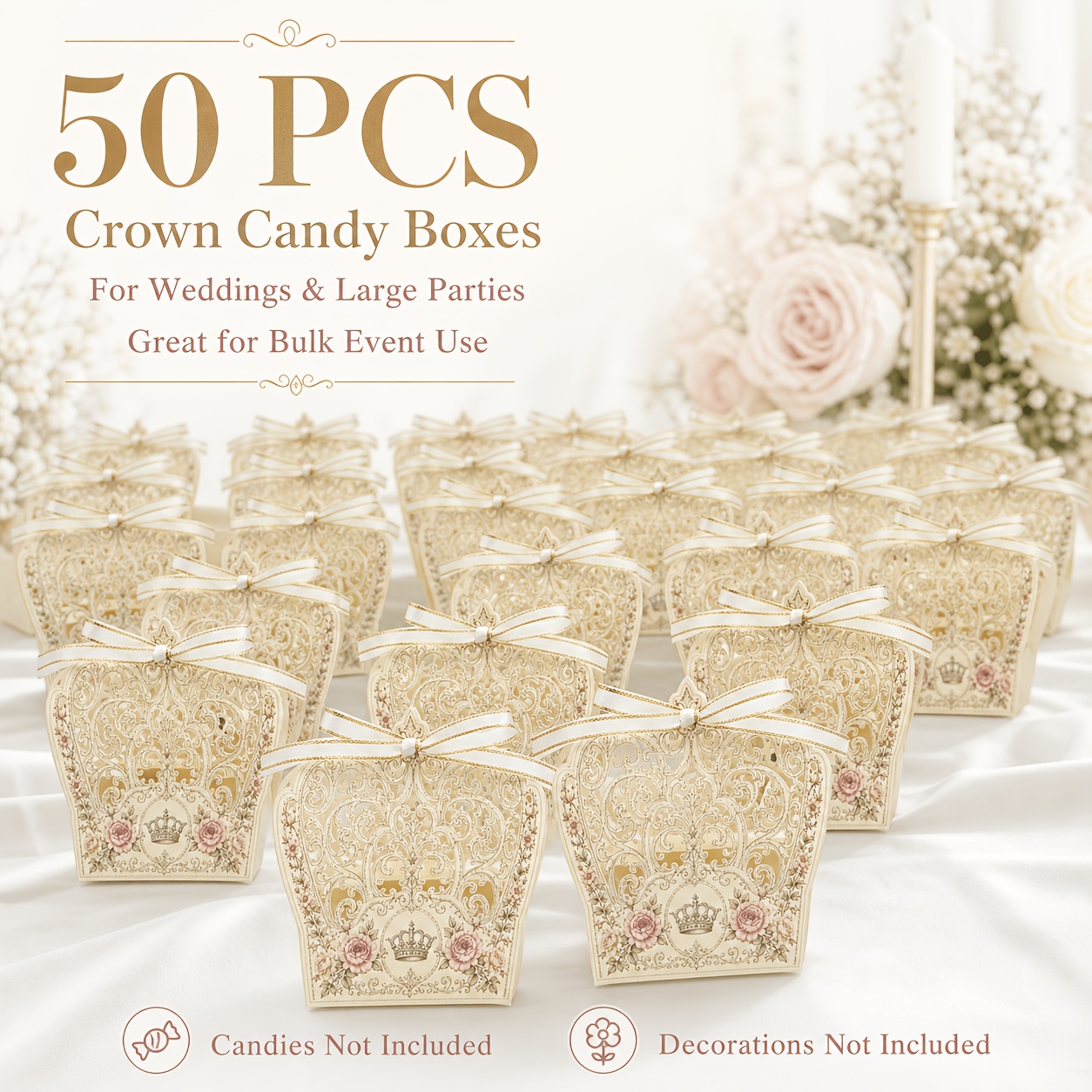 TEMU Gift For Her/him 25/50 Crown-shaped Candy Boxes, Party Favor Gift Boxes, Hollow-out Design Candy And Chocolate Small Gift Packaging Boxes,