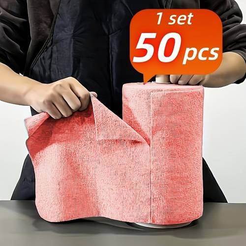 1 rolle mit 50 mehrfarbigen wiederverwendbaren mikrofasertüchern, einzeln verpackt mit abreißdesign, hochleistungs-absorbierend schnelltrocknend, für küche, badezimmerreinigung, wischen, outdoor wohnmobilnutzung, große rolle