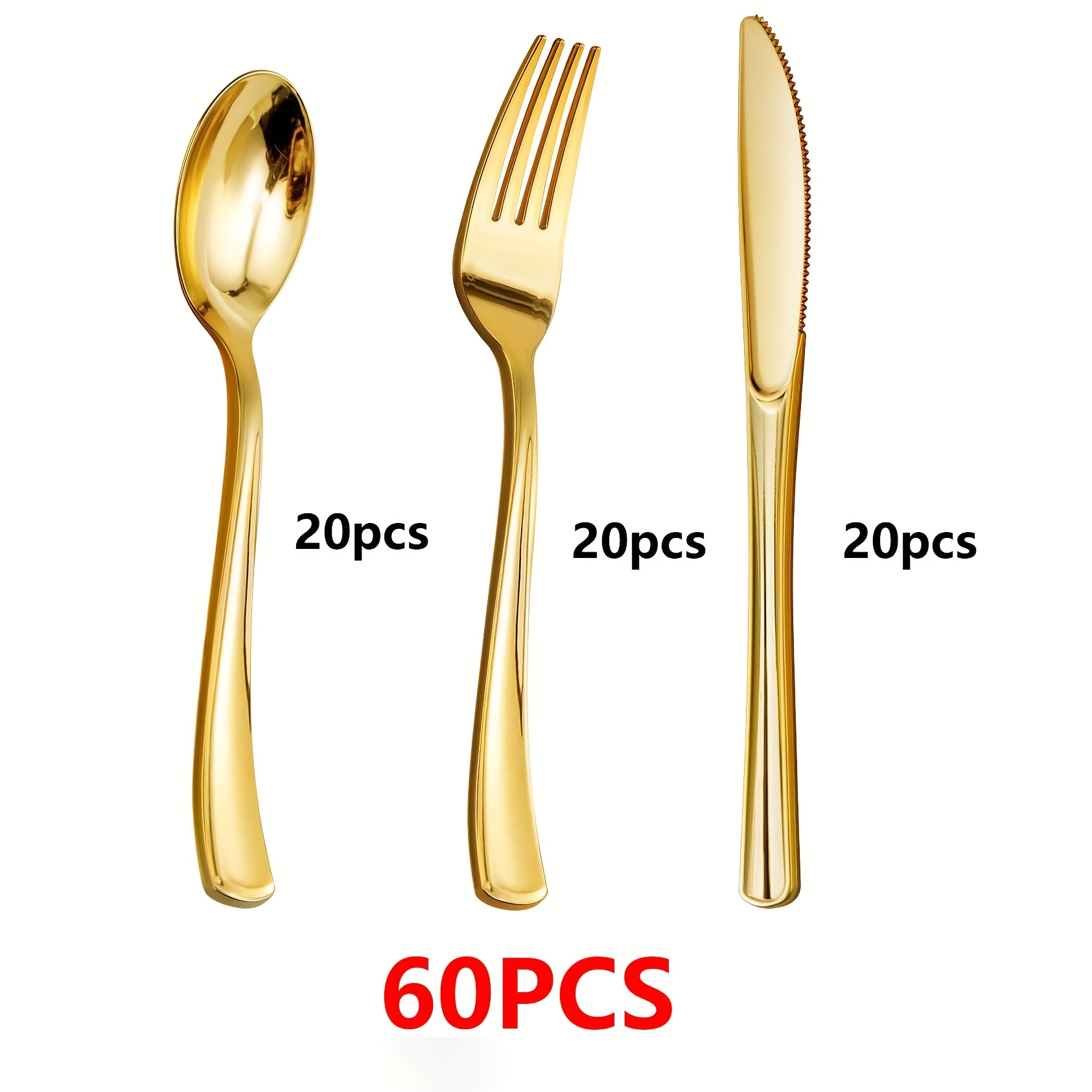 60pcs Golden Cutlery Set, Golden Plastic Silverware, Washable And, Perfect For Parties And Everyday Use!